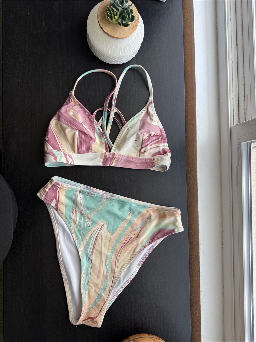 Cupshe Pastel Marble Bikini Set - Pink, Aqua, Cream